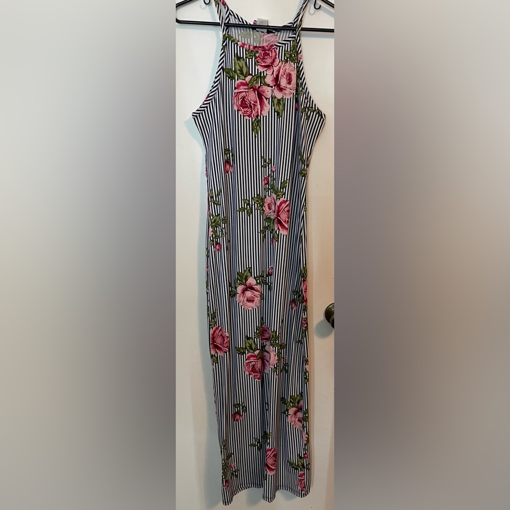 Pink floral black strip